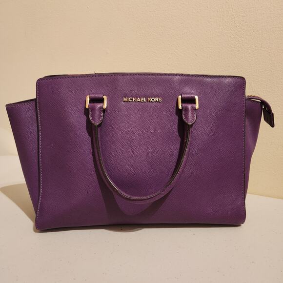 Stunning Michael Kors Selma Purple Large Handbag Satchel Tote Purse - Picture 1 of 12
